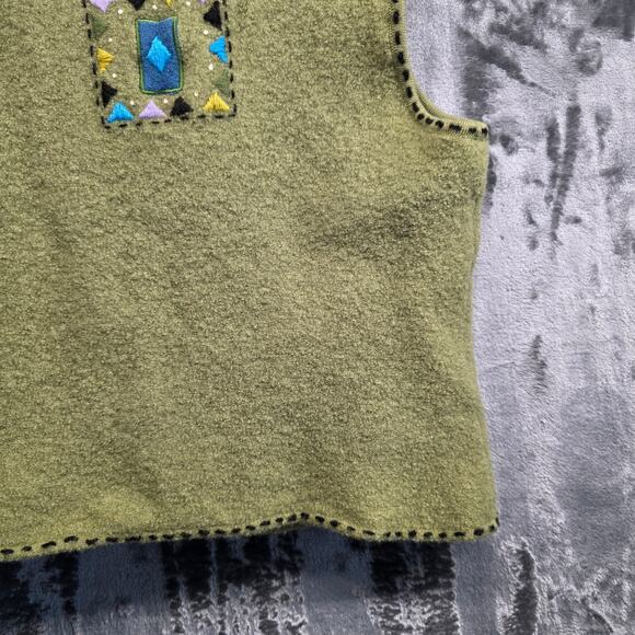 Icelandic Design Womens Wool Vest Embroidered Green Button Up Size S - Picture 10 of 14